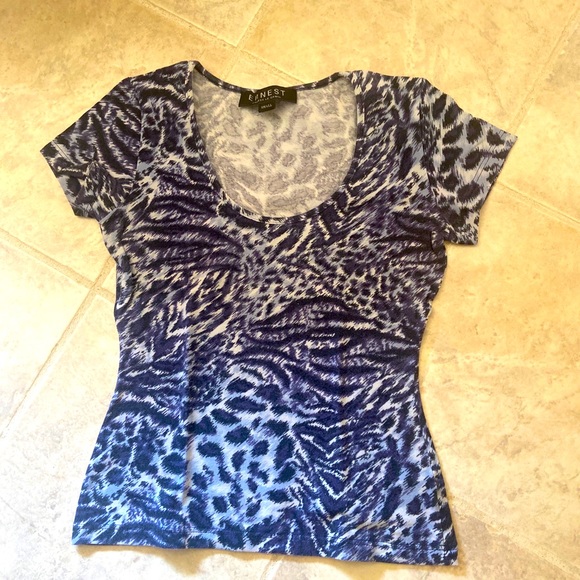 ERNEST LE GAMIN France Tee Black Grey Top Leopard Design XS S Small Extra Small - Picture 2 of 3